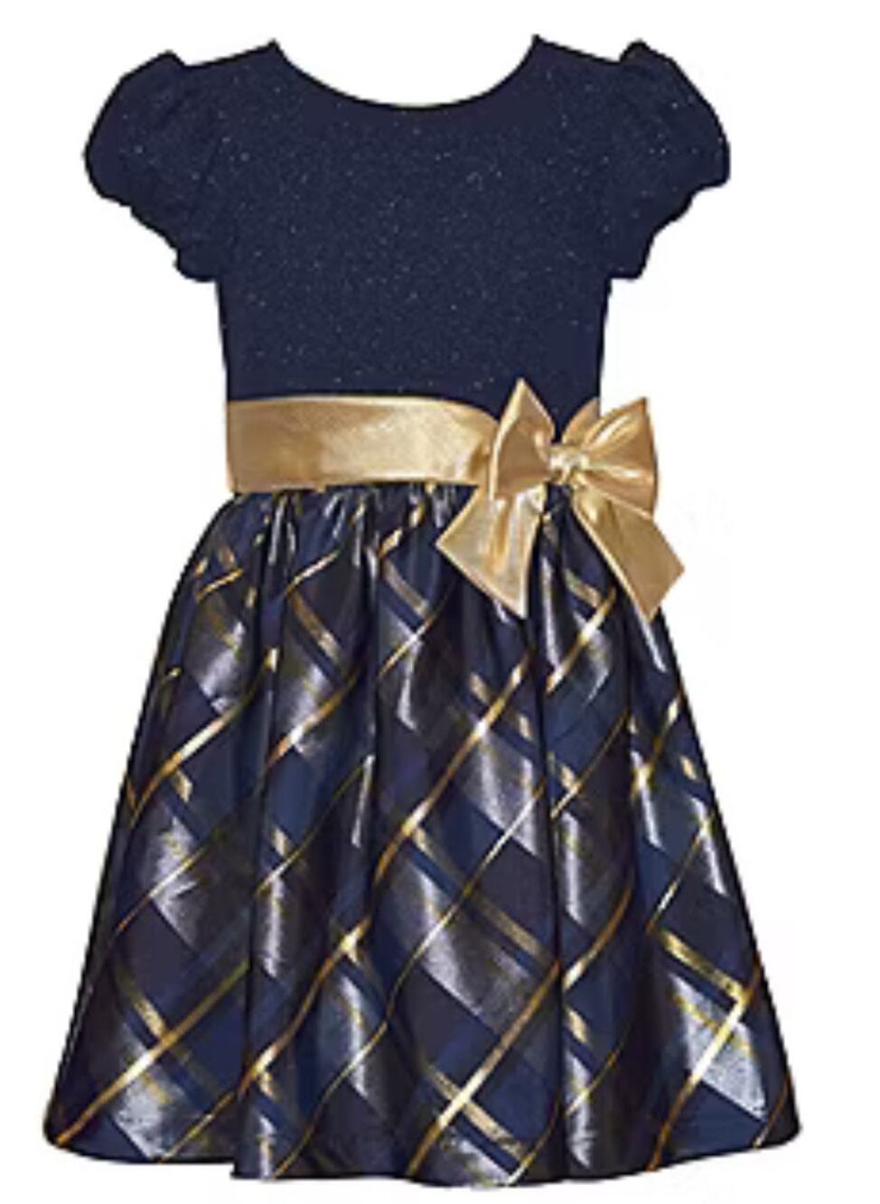 Bonnie Jean Little & Big Kid Girls Short Sleeve Fit+Flare Dress Blue & Gold Sz.7